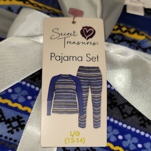 Secret Treasures Blue and Yellow Pajama Set with Classic Stripes